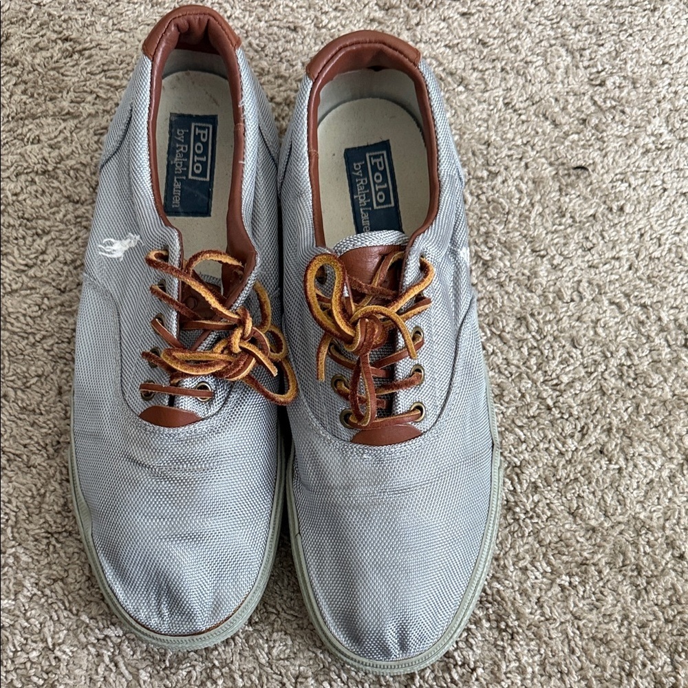Polo by Ralph Lauren Men's Gray Sneakers with Brown Accents